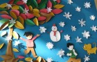 幼儿园立体纸工：雪花秋叶下嬉闹